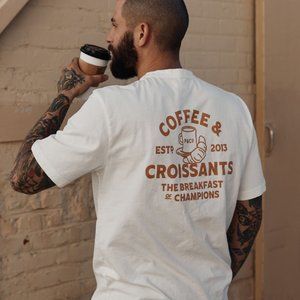 P&Co Men's Off White Coffee & Croissants T-Shirt (M)